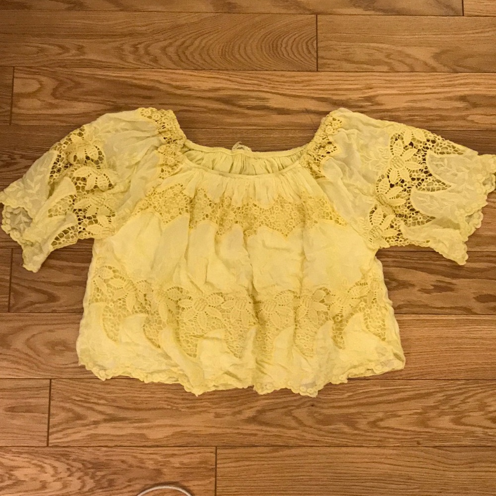 Yellow cropped off the shoulder top